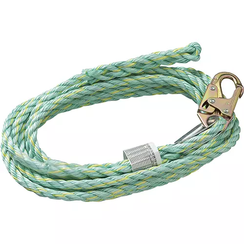 Vertical Lifeline – Premium Extruded Co- Polymer Fibre – Anchor End Snap Hook/Trailing End Back Splice – 50 '
