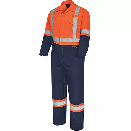 2-Tone Poly/Cotton Safety Coveralls – Zipper Closure – Orange/Navy – 40 – Tall