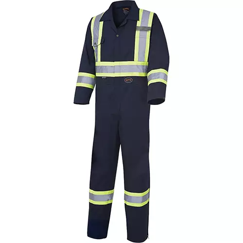 Hi-Vis Poly/Cotton Safety Coveralls – Zipper Closure – Navy – 40 – Tall