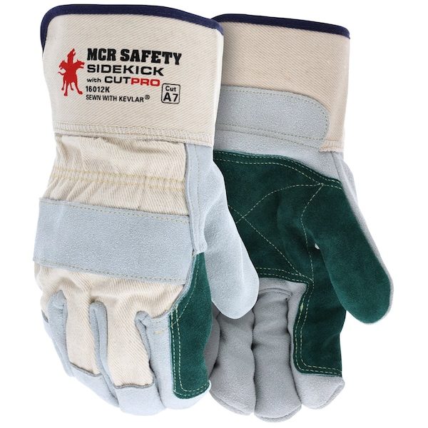 MCR Safety Gloves Side Double Leather Palm W/A7 Kevlar S (16012KS)