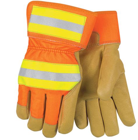 MCR Safety Gloves Reflect. Pig Lea Palm, Thermosock,Orange (19261L)