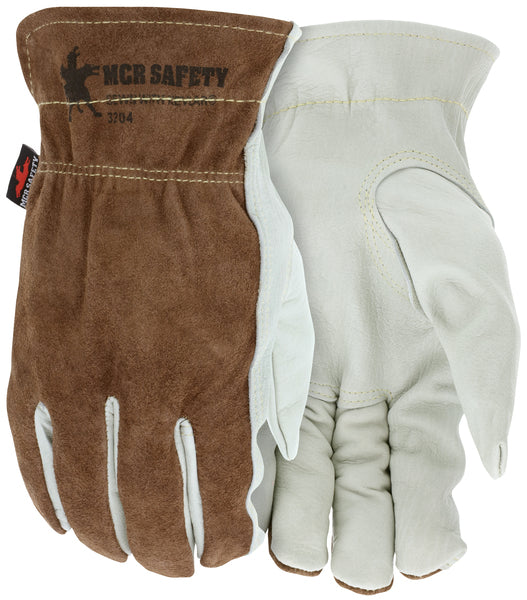 MCR Safety Gloves Cow Grain Drvr/Split Back Kevlar Lined M (3204KM)
