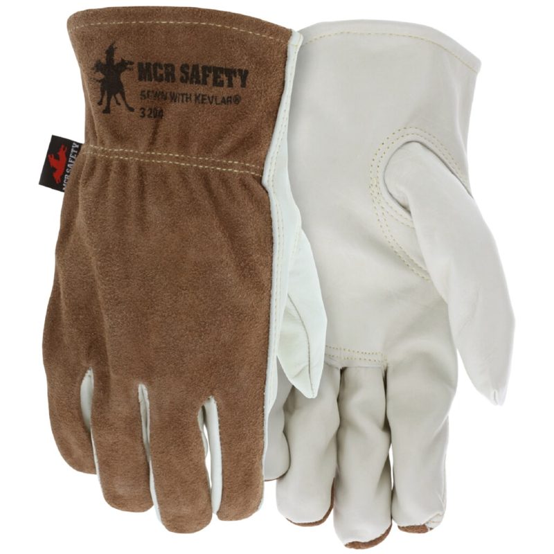 MCR Safety Gloves Cow Grain Drvr/Split Back Kevlar Key Thb (3204L)