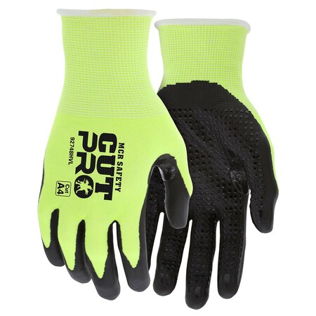 MCR Safety Gloves Cut Pro,18g,RefThmb,HiVis,MicoDots XL (92748HVXL)