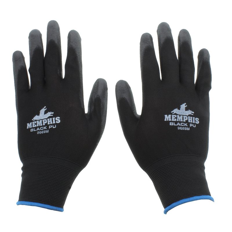 MCR Safety Gloves Black Nylon Black PU 13 Gauge M (9669M)