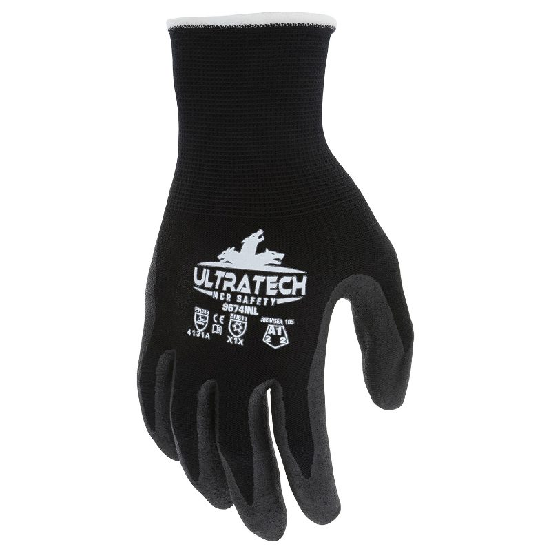 MCR Safety Gloves UltraTech,15g Nylon/Merino Wool, Nitrile (9674INL)