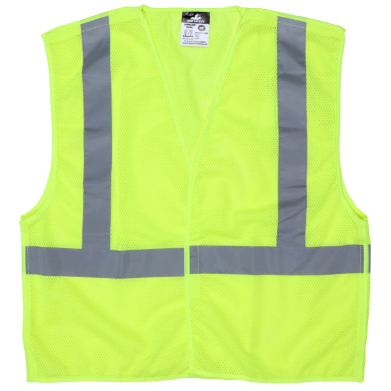 MCR Safety Garments Class 2, Lime Poly Vest, 2" Silver Tape (CL2MLPX4)