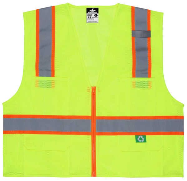 MCR Safety Garments Class 2 Vest,Recy. Mesh, 3" Ornge/Silver (RSURVMLXL)