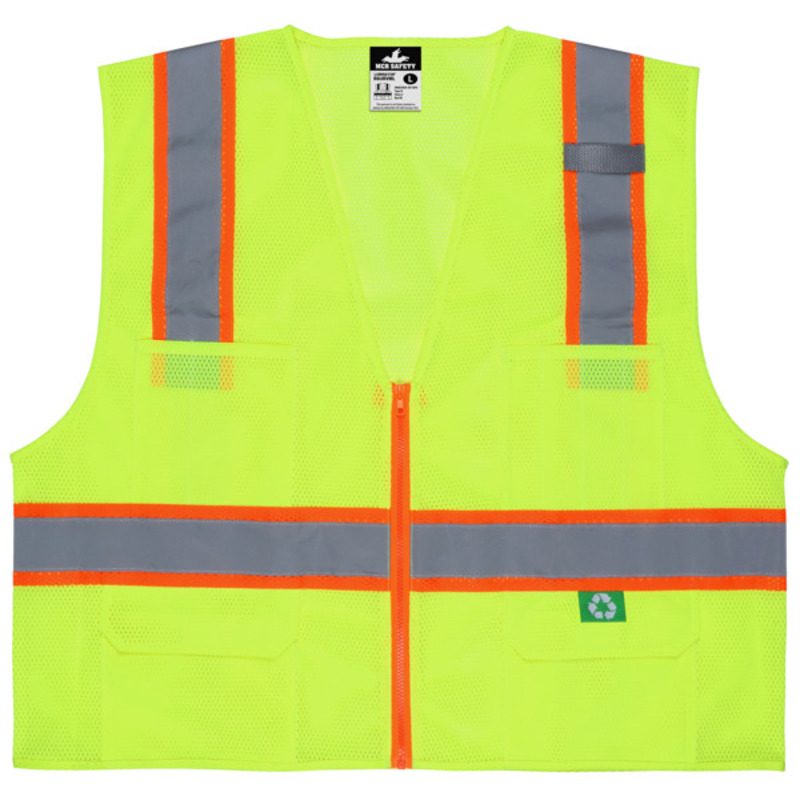 MCR Safety Garments Recycled Mesh Vest,Lime,Class 2,Zip X2 (RVCL2MLZX2)