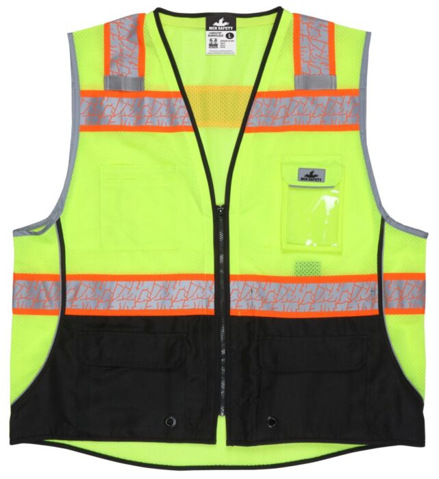 MCR Safety Garments Class 2, Surveyor, Lime,Silv/Orange M (SURVCL2LM)