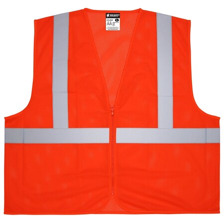 MCR Safety Garments Orange,Class 2,Zip,Solid Front,Mesh Back (V2100L)