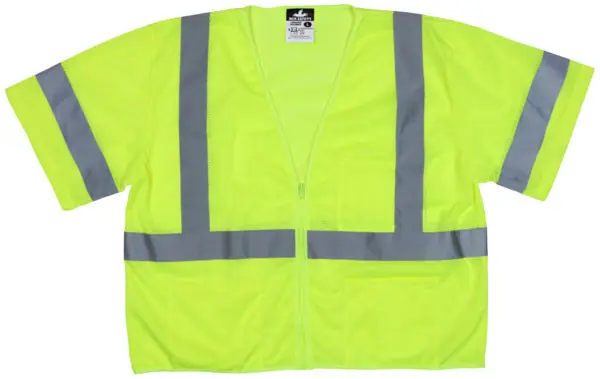 MCR Safety Garments Class 3, Hi-Viz Lime, Zipper Vest L (VCL3MLZL)