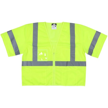 MCR Safety Garments Class 3, Hi-Viz Lime, Zipper Vest XL (VCL3MLZXL)