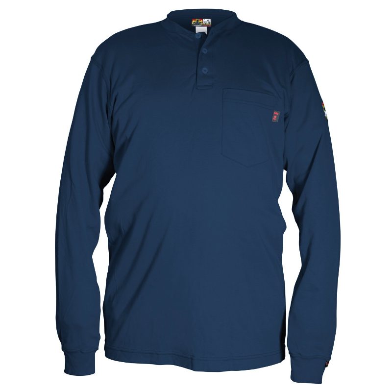 MCR Safety FR Garments FR Long Sleeve Henley Navy X3 (H1NX3)