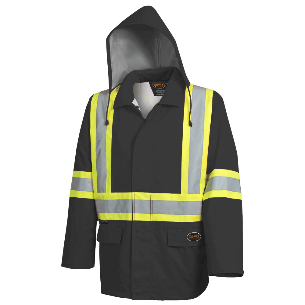 "The Rock" Hi-Vis 300D Oxford Poly Jacket – PU Coated – Black – 5XL