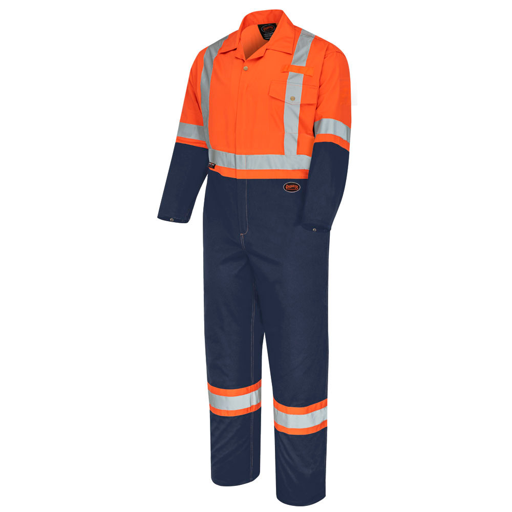2-Tone Poly/Cotton Safety Coveralls – Zipper Closure – Orange/Navy – 50 – Tall