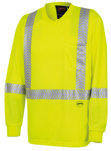 Hi-Vis CoolPass® Long-Sleeved Safety Shirt – Chest Pocket – Hi-Vis Yellow/Green – L