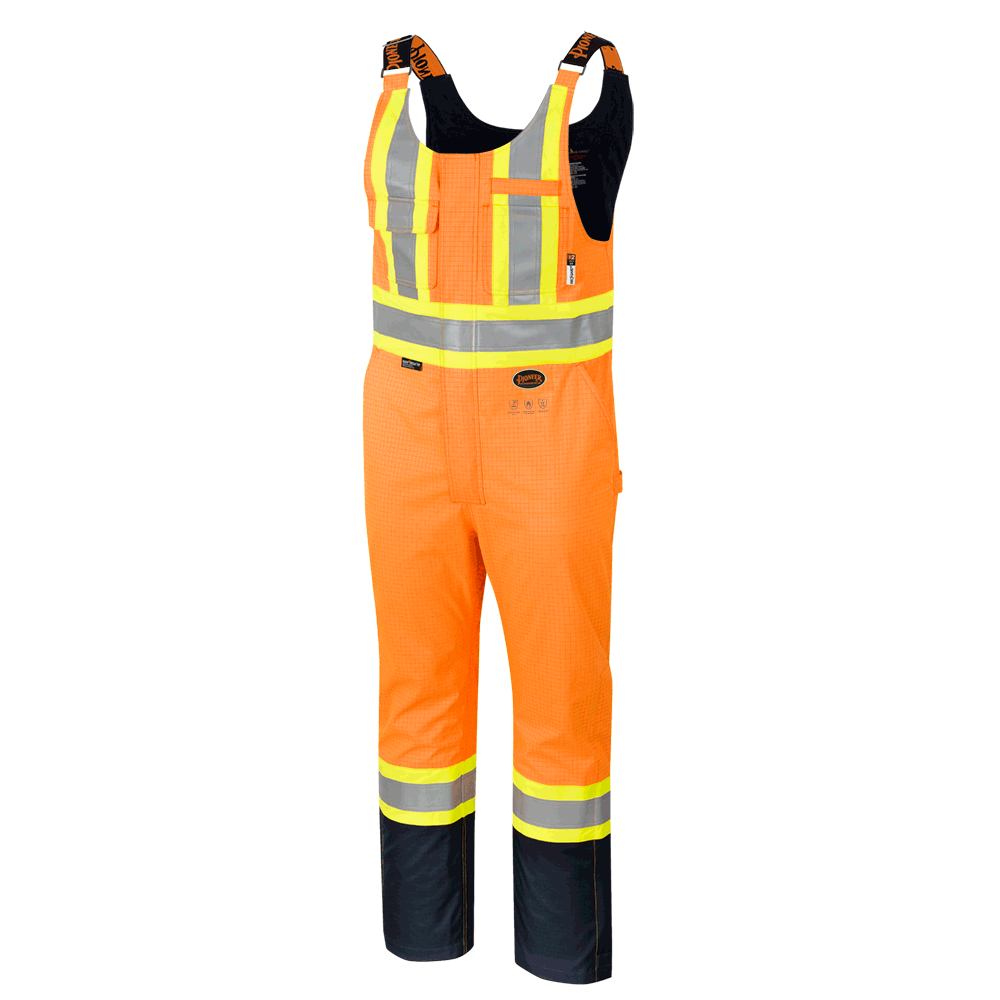 Defender® FR/ARC/Antistatic 300D Oxford Trilaminate Safety Bib Pants – Hi- Vis Orange – L