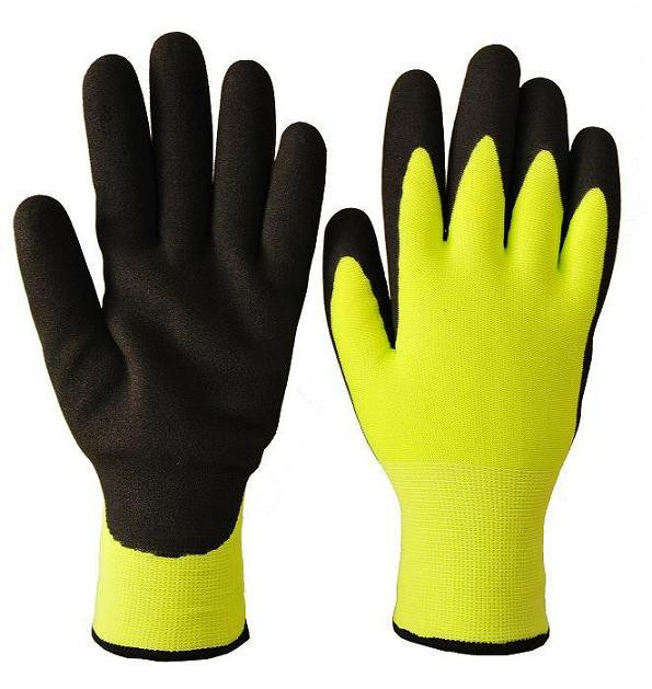 Hi-Vis Seamless Knit Double Nitrile Winter Grip Glove –Hi-Vis Yellow/Green – M