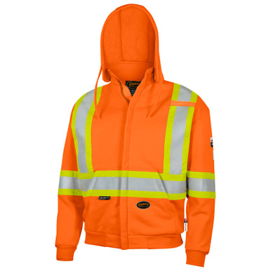 Hi-Vis FR Heavyweight Cotton Safety Hoodie – Zipper Closure – Bright Orange – 6XL