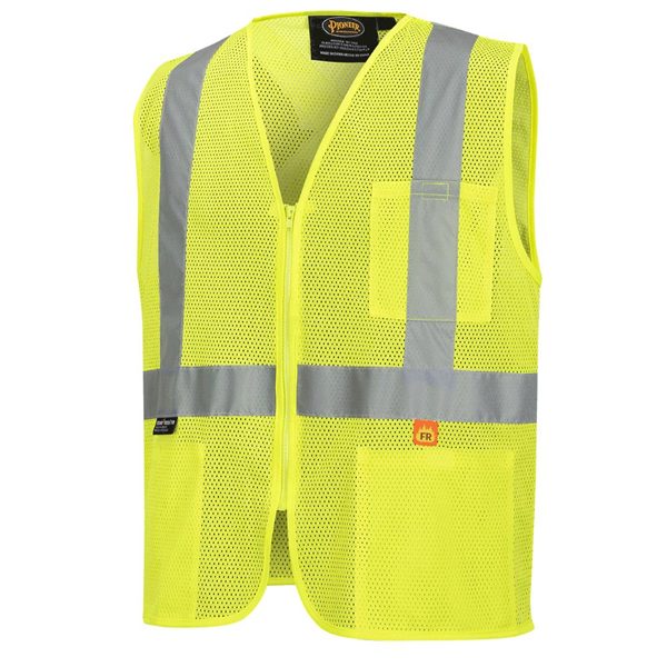 FR Hi-Vis Poly Mesh Safety Vest – 2" Tape – Zipper Closure – Hi-Vis Yellow – XL