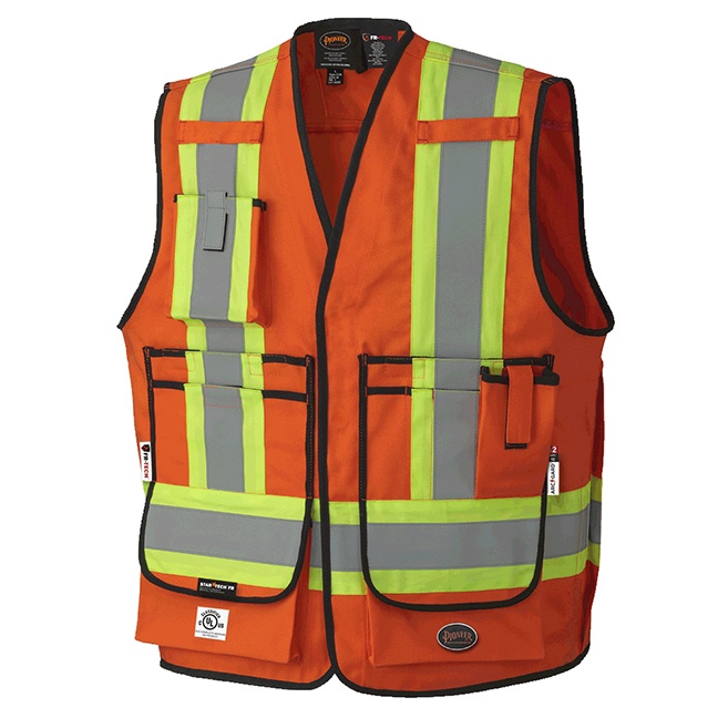 FR-Tech® Hi-Vis 88/12 7 oz FR/ARC-Rated Surveyor's Safety Vest – Snap Closure – Red – XL