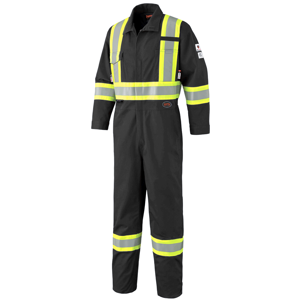 FR-Tech® Hi-Vis 88/12 7 oz FR/ARC-Rated Safety Coveralls – Zipper Closure – Black – 66