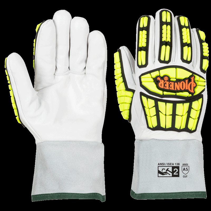 Cut and Impact-Resistant Goatskin Gauntlet Cuff Gloves (Pair) with TPR – Level A5 – M