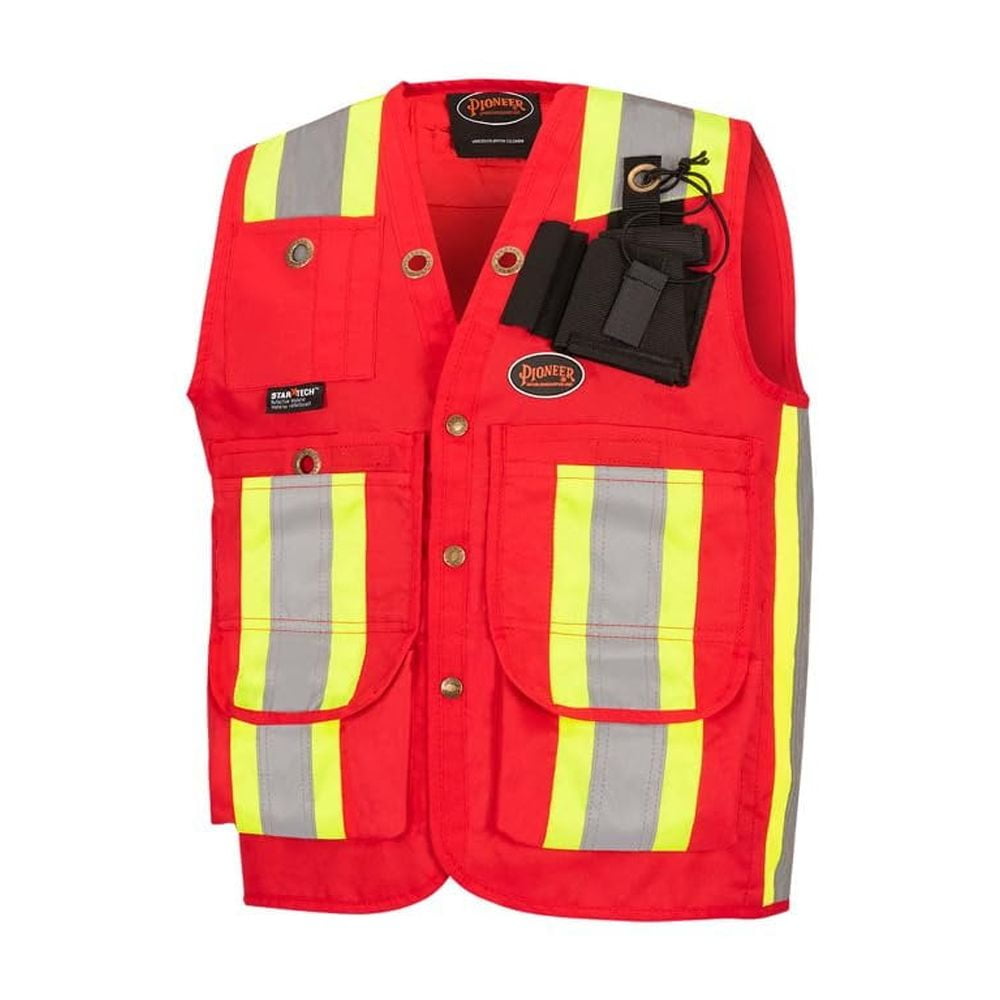 Hi-Vis 600D PU-Coated Oxford Poly Surveyor's Safety Vest – Snap Closure – Red – 2XL