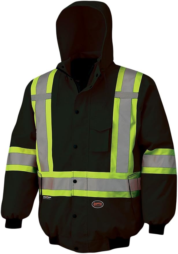 Hi-Vis 7-in-1 Bomber – 100% Waterproof – Detachable Hood – Black M