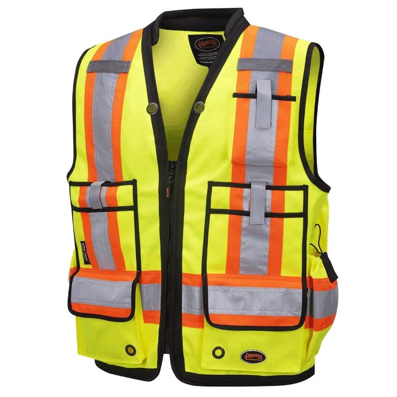 Hi-Vis 1200D Oxford Poly Surveyor's Safety Vest – Zipper Closure – Hi-Vis Yellow/Green – 5XL