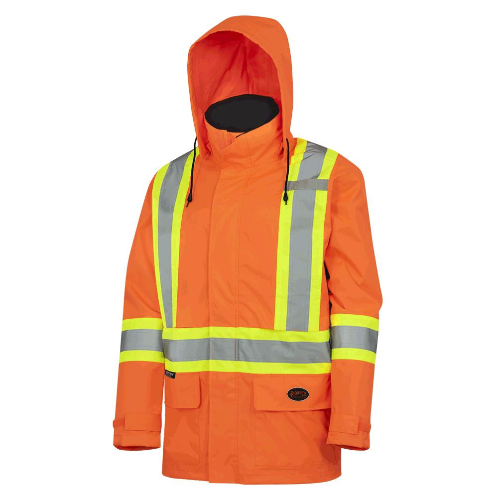 Hi-Vis 150D Lightweight Waterproof Safety Jacket – Detachable Hood – Hi-Vis Orange – 3XL