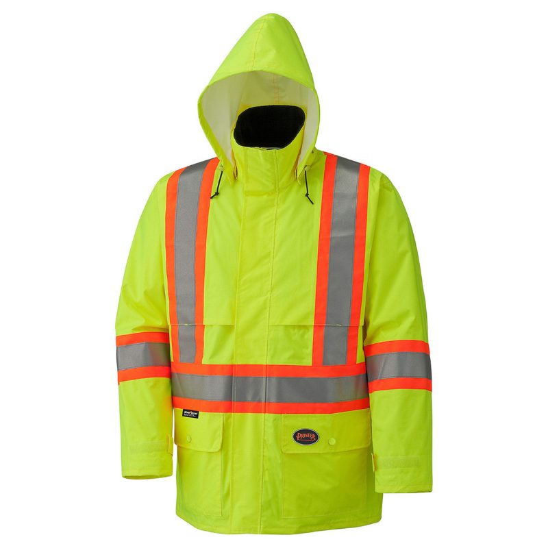 Hi-Vis 150D Lightweight Waterproof Safety Jacket – Detachable Hood – Hi-Vis Yellow/Green – 3XL