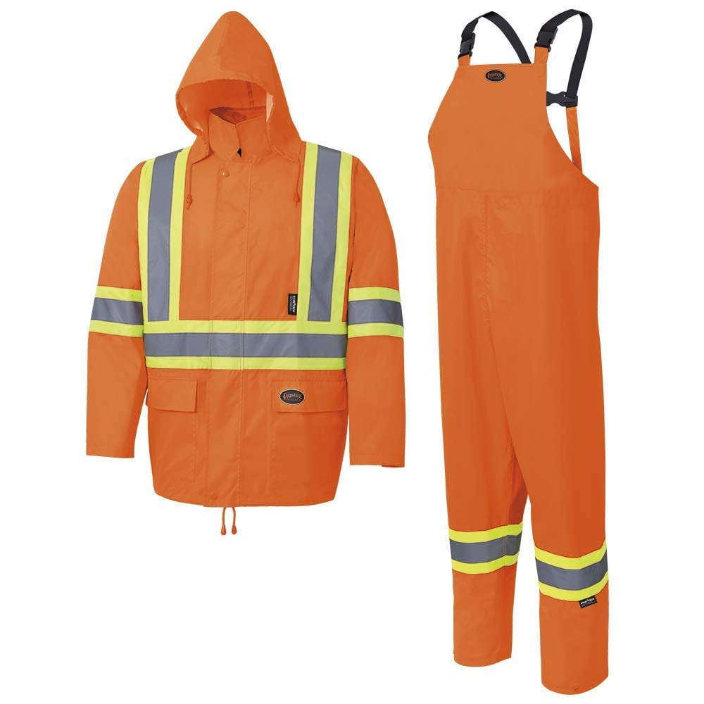 Hi-Vis 150D Oxford Poly/PU Waterproof Suit – Hi-Vis Orange – M