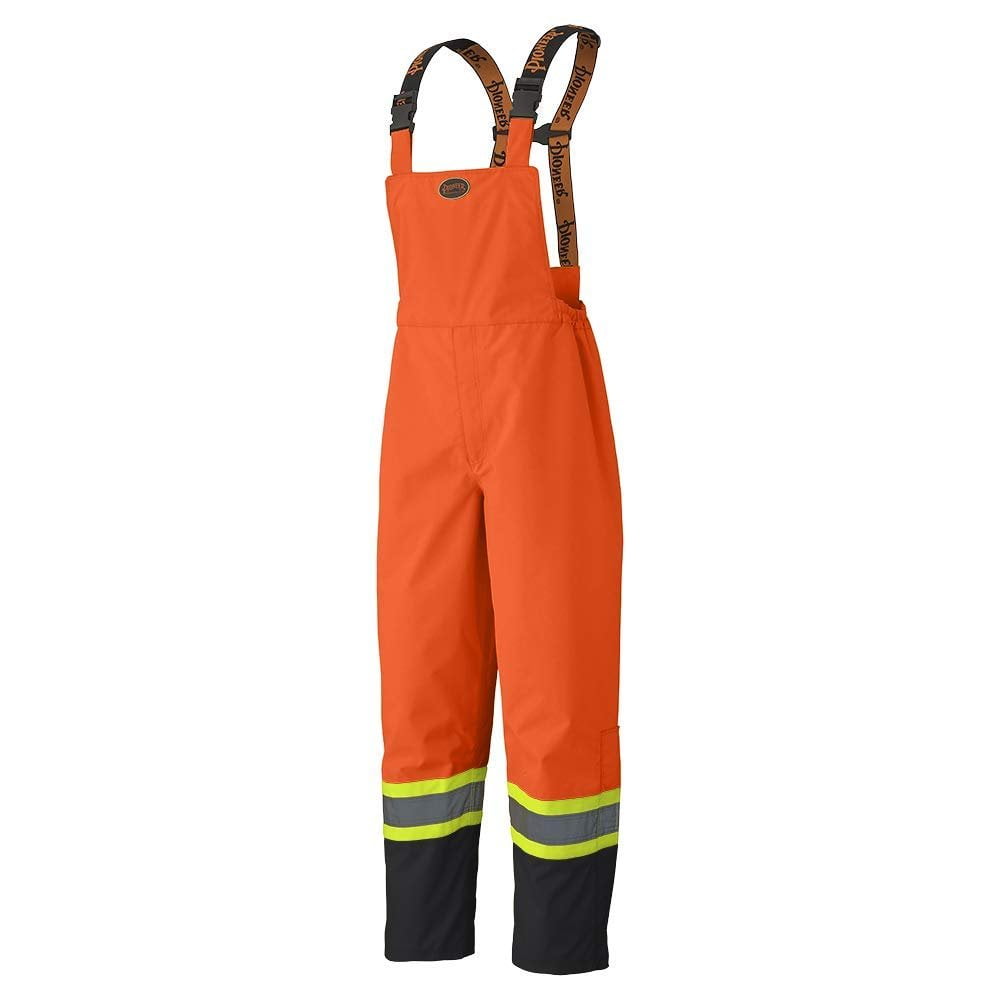 Hi-Vis 300D Trilobal Ripstop Safety Bib Pants – PU Coated – 100% Waterproof- Hi-Vis Orange – XL