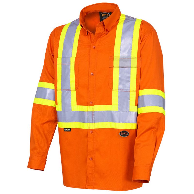 Hi-Vis Bright Long-Sleeved Safety Shirt – Ultra Cool Cotton Twill – Hi-Vis Orange – XL