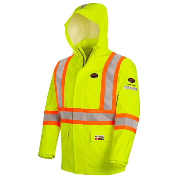 Hi-Vis FR/ARC-Rated Poly/Cotton Rain Jacket – Waterproof – Hi-Vis Yellow – 2XL