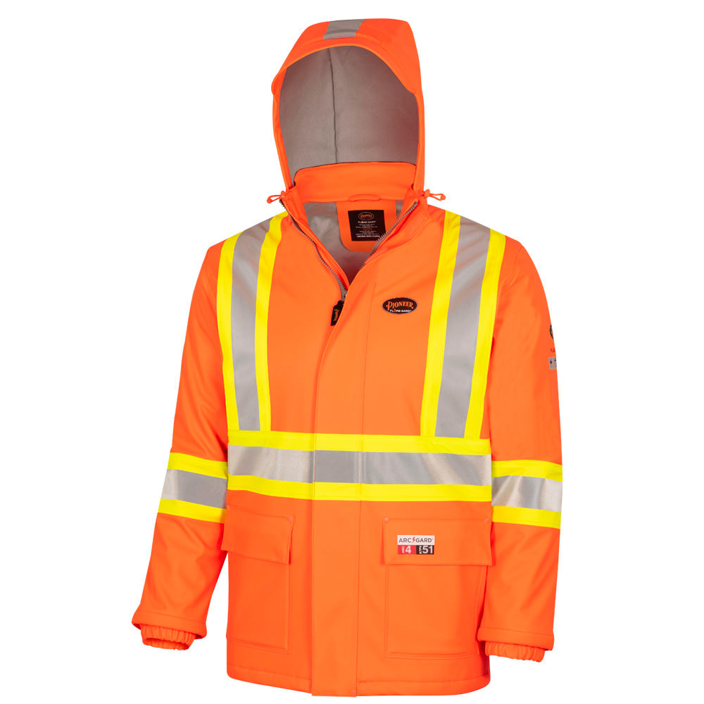 Flash-Gard® FR/ARC-Rated PU Jacket – Waterproof – Detachable Hood – Hi-Vis Orange – M