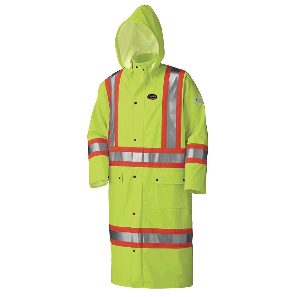 Hi-Vis FR Long Coat – PU Stretch – Waterproof – Detachable Hood – Hi-Vis Yellow/Green – XL