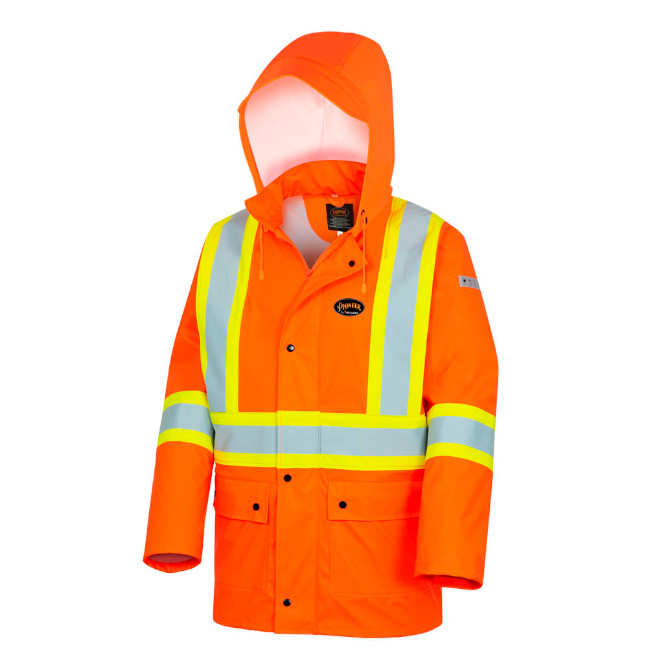 Hi-Vis FR Jacket – PU Stretch – Waterproof – Detachable Hood – Hi-Vis Orange – 4XL