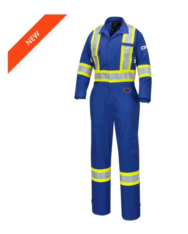 Hi-Vis FR/ARC-Rated 100% Cotton Safety Coveralls – Zipper Closure – Royal Blue – 46 – Tall