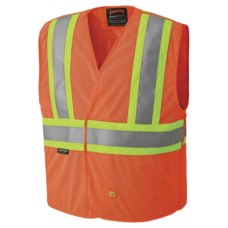 FR-Tech® Hi-Vis 88/12 7 oz FR/ARC-Rated Safety Vest – Snap Closure – Hi-Vis Orange – L