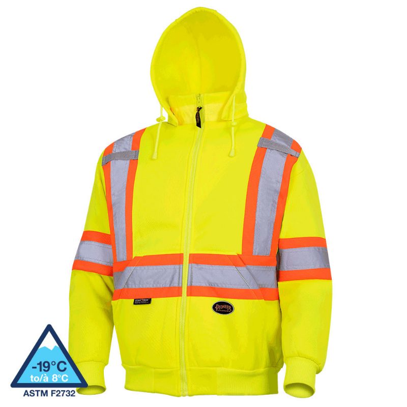 Hi-Vis Polyester Fleece Safety Hoodie – Zipper Closure – Hi-Vis Yellow/Green – 4XL