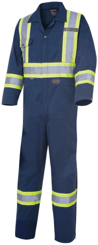 Hi-Vis Poly/Cotton Safety Coveralls – Zipper Closure – Navy – 50 – Tall
