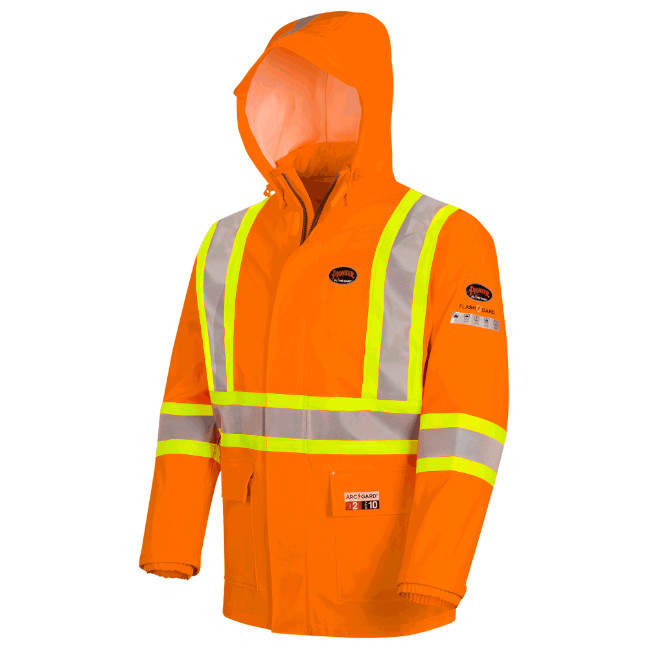 Hi-Vis FR PVC/Poly Safety Rain Jacket – Hi-Vis Orange – L