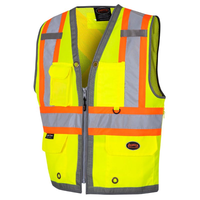 Hi-Vis 600D PU-Coated Oxford Poly Surveyor's Safety Vest – Snap Closure – Hi-Vis Orange – S