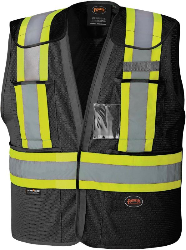 Hi-Vis Tricot Poly Safety Vest – Mesh-Back – 5-pt Tear-Away – Black – XL