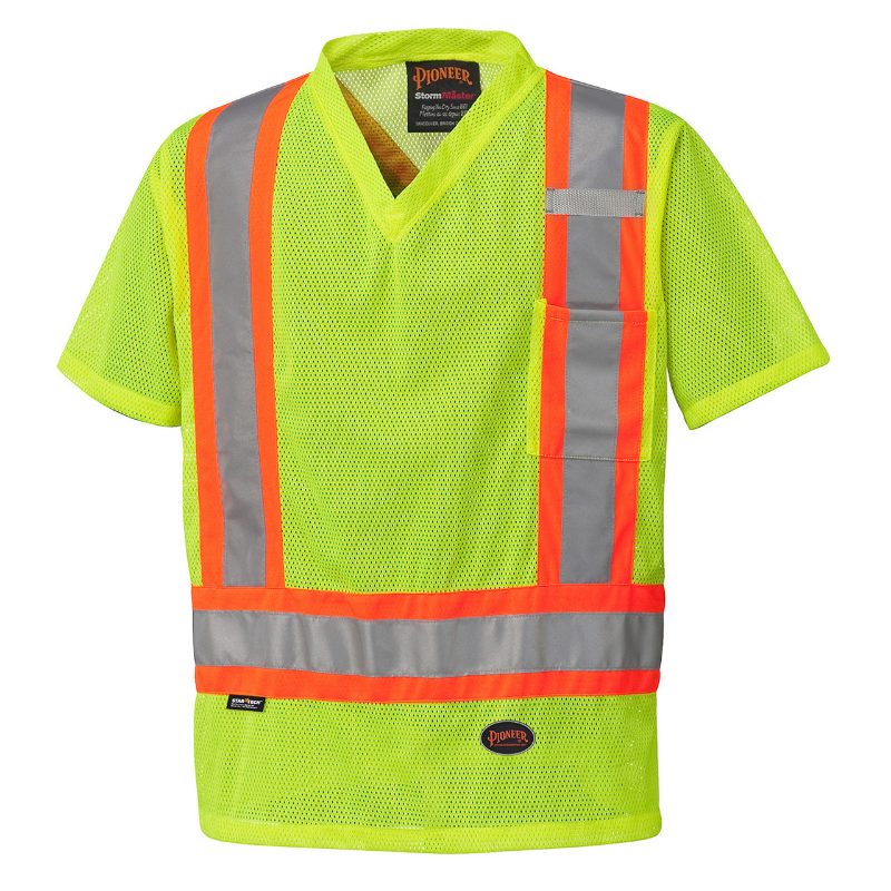 Hi-Vis Poly Mesh Safety T-Shirt – Chest Pocket – Hi-Vis Yellow – XS