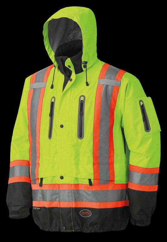 Hi-Vis Premium Safety Jacket – Waterproof/Breathable – Detachable Hood – Hi-Vis Orange – 2XL
