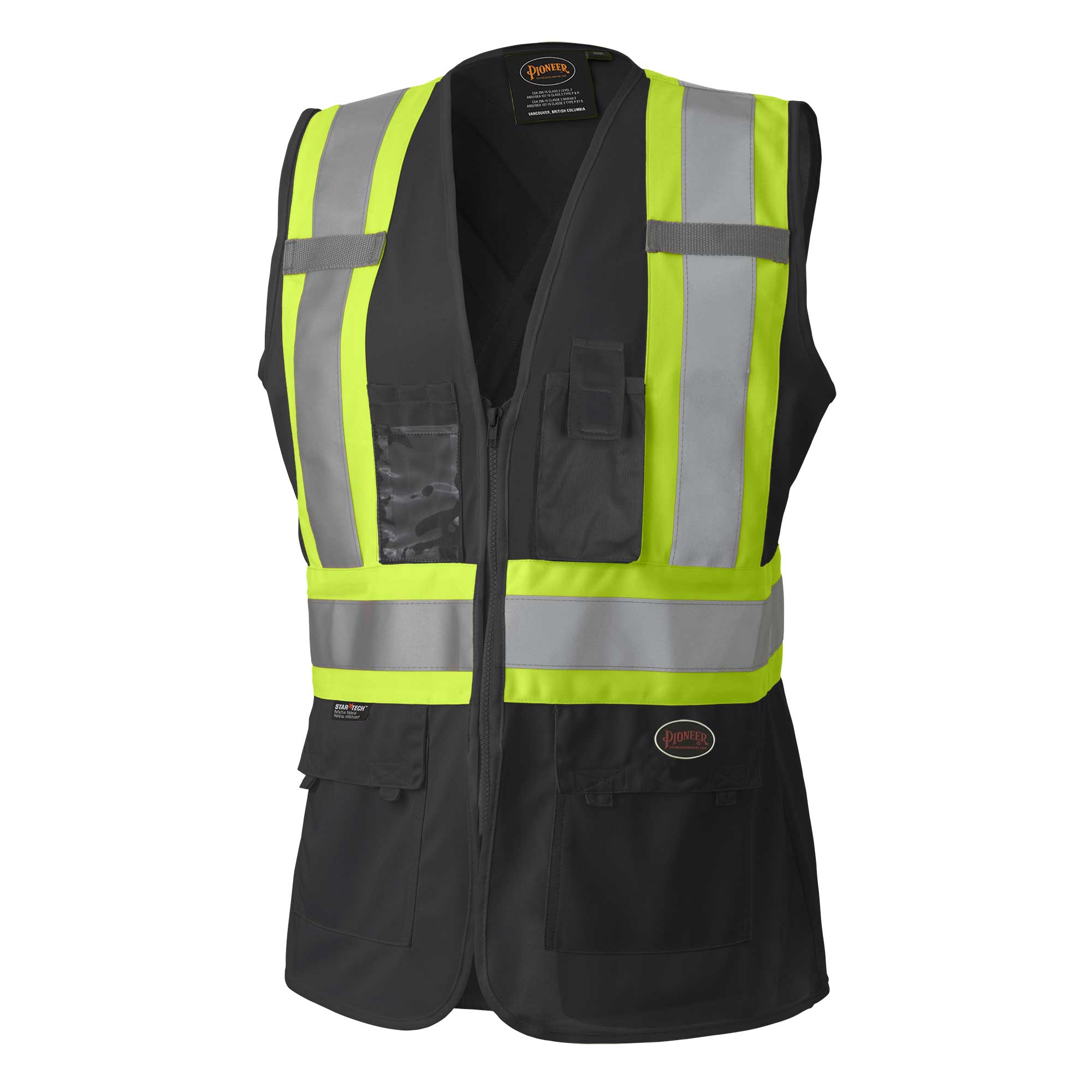 Women's Hi-Vis Tricot Poly Interlock Safety Vest – Zipper Closure – Black – M